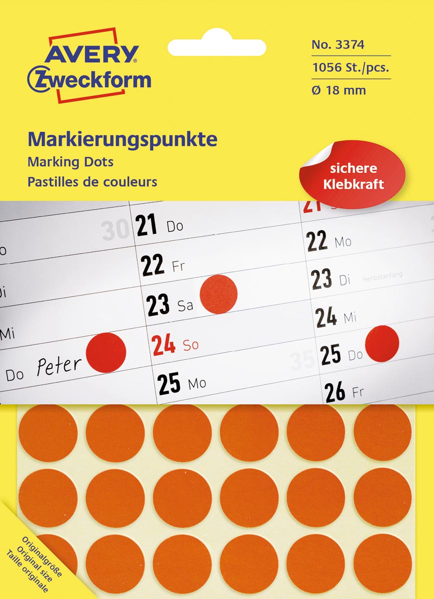 Avery Ronde etiketten diameter 18 mm, rood, 1.056 stuks afbeelding