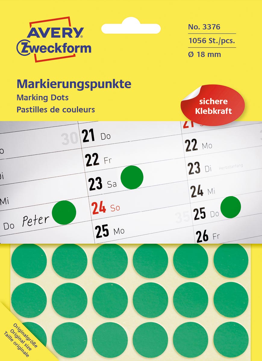 Avery Ronde etiketten diameter 18 mm, groen, 1.056 stuks afbeelding