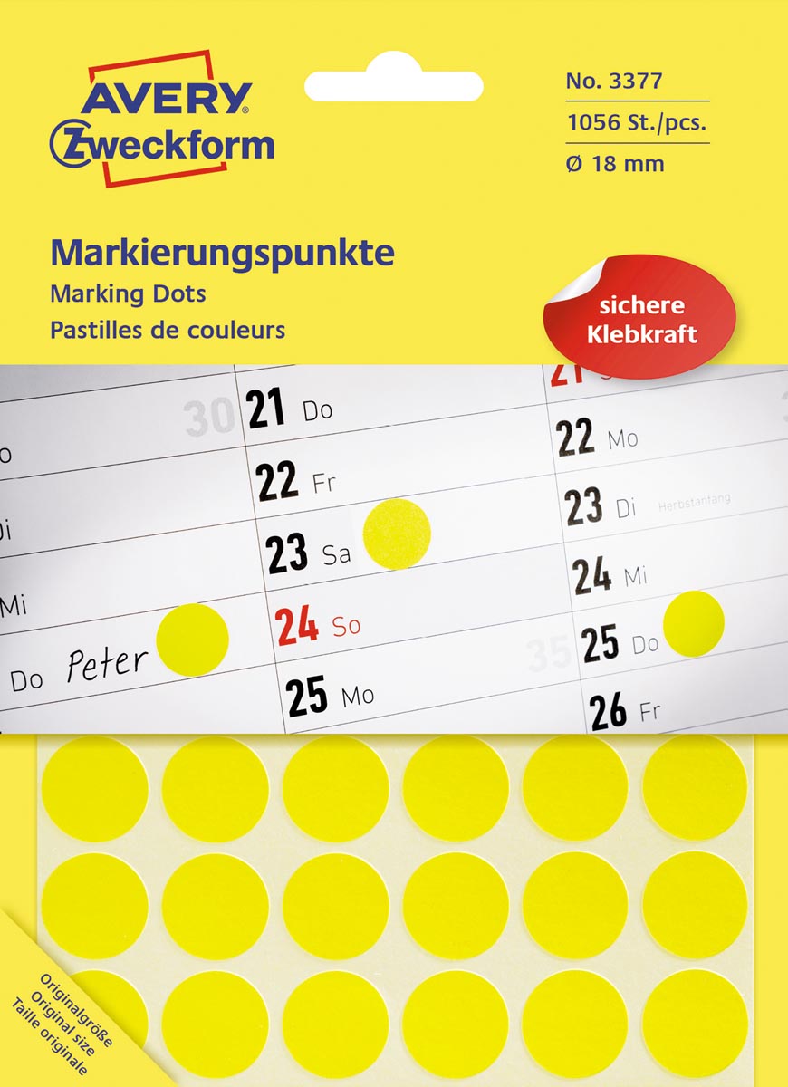 Avery Ronde etiketten diameter 18 mm, geel, 1.056 stuks afbeelding