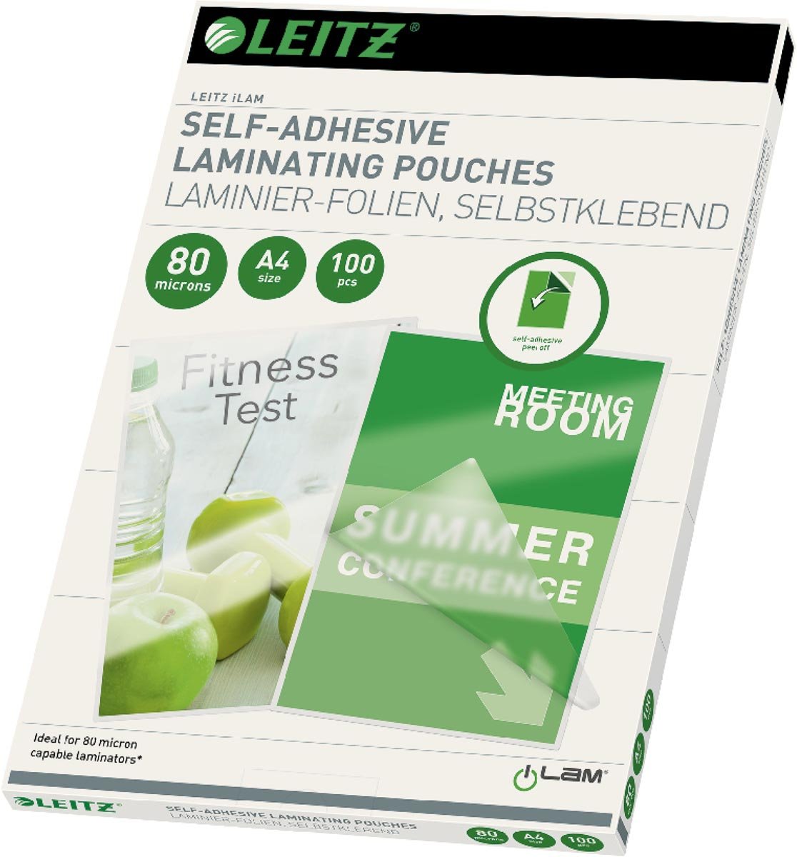 Leitz Eva lamineerhoes ft A4, 160 micron (2 x 80 micron), zelfklevend, pak van 100 stuks afbeelding