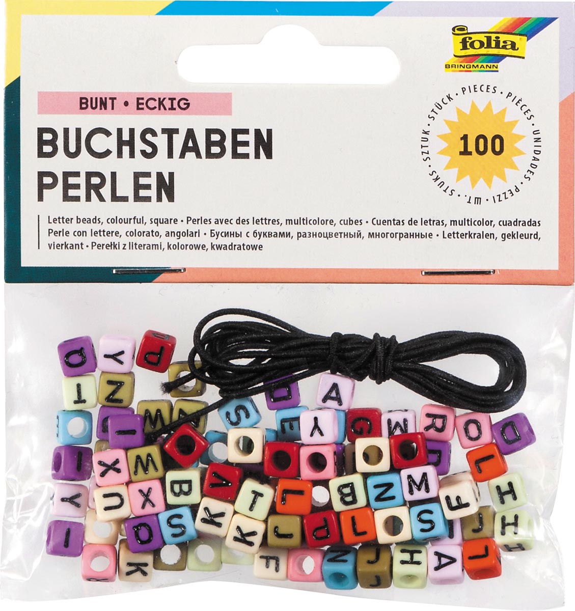 Folia letterkralen inclusief 1 meter elastische draad, 100 stuks, diverse kleuren afbeelding