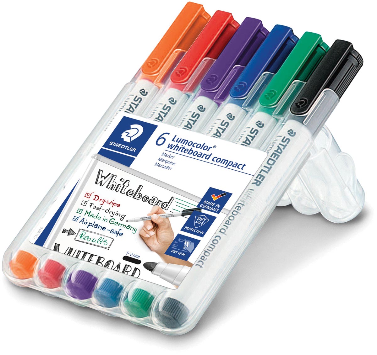 Staedtler whiteboardmarker Lumocolor Compact, opstelbare box met 6 stuks in geassorteerde kleuren afbeelding