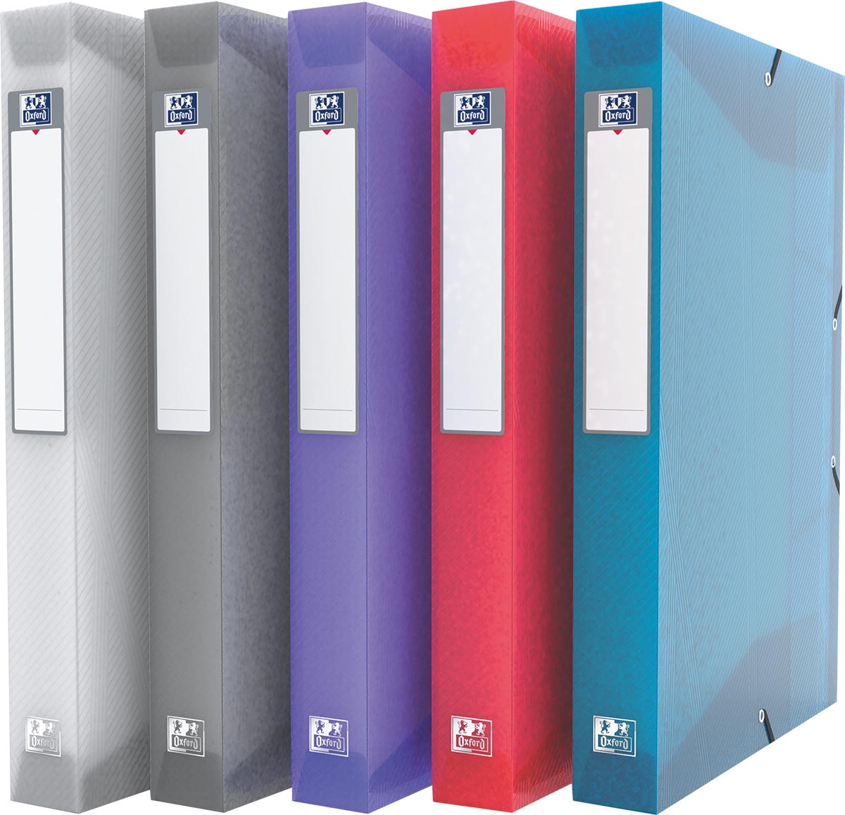 Oxford Hawaï elastobox, voor ft A4, rug van 4 cm, uit PP, geassorteerde kleuren, pak van 6 stuks