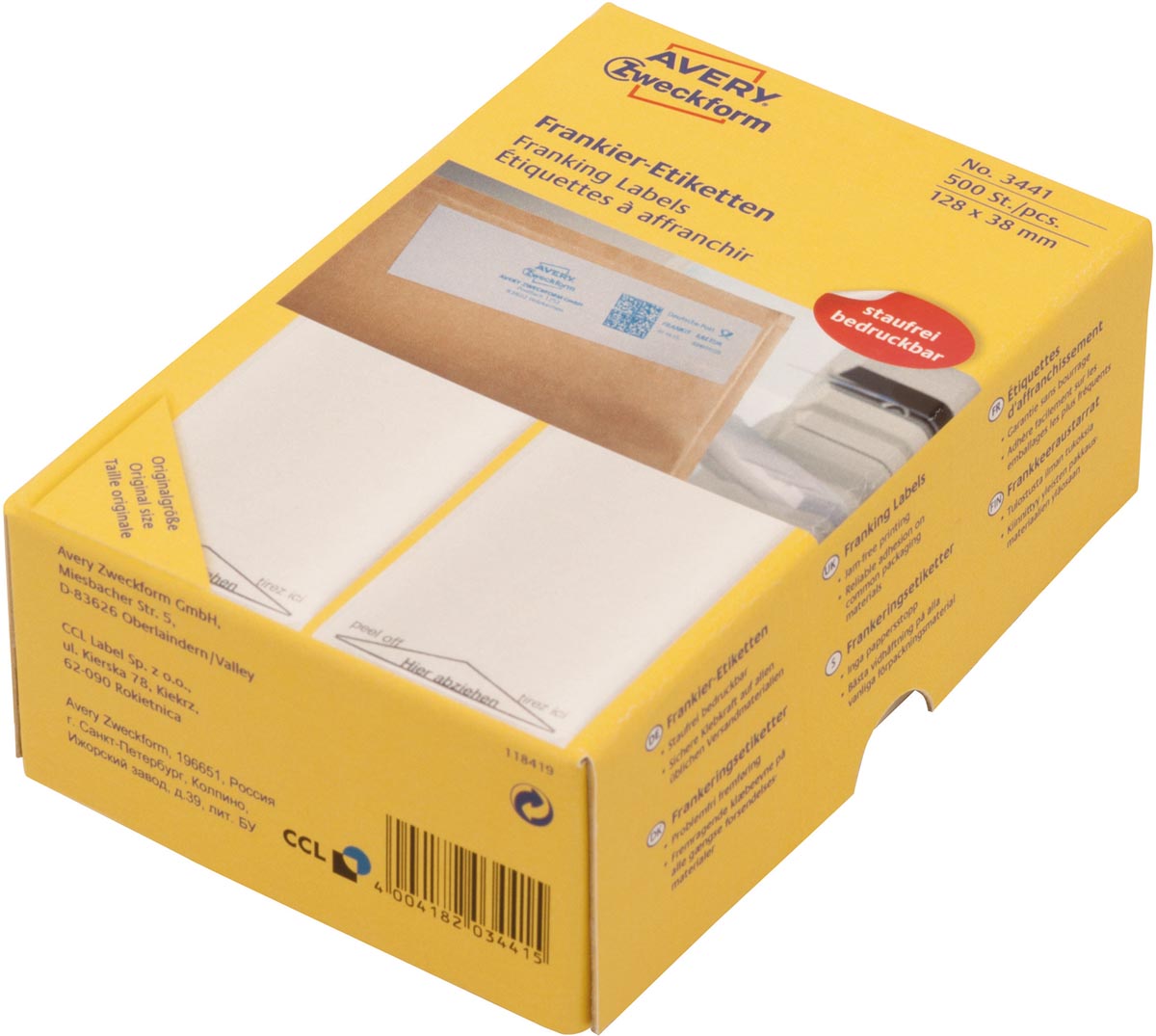 Avery Zweckform frankeeretiketten ft 138 x 48 mm, doos van 500 stuks