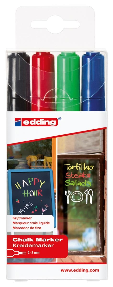 Edding krijtmarker e-4095, geassorteerde kleuren, etui van 4 stuks afbeelding