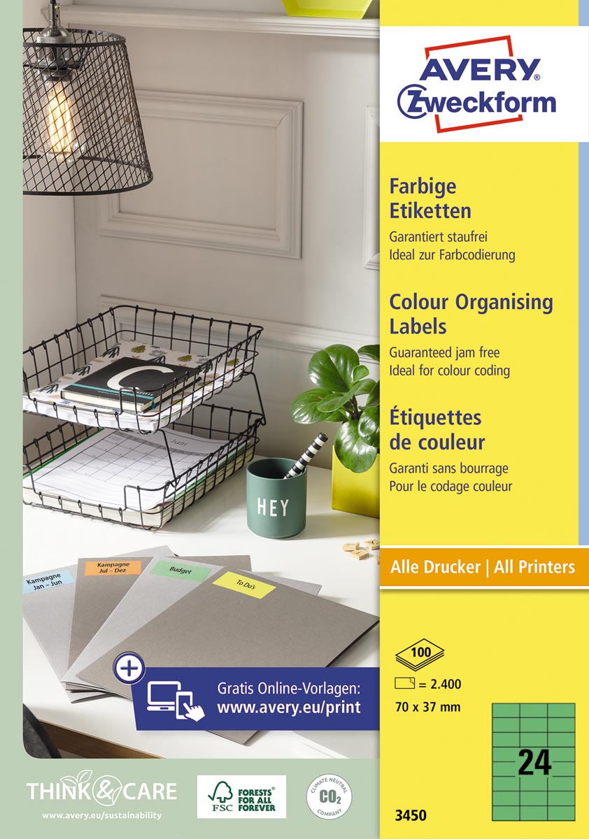 Avery gekleurde universele etiketten ft 70 x 37 mm (b x h), 2400 stuks, groen afbeelding