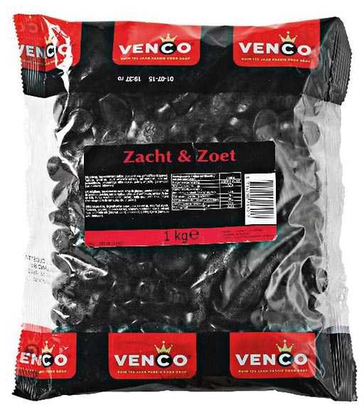 Venco gemengde drop, zacht en zoet, zak van 1 kg