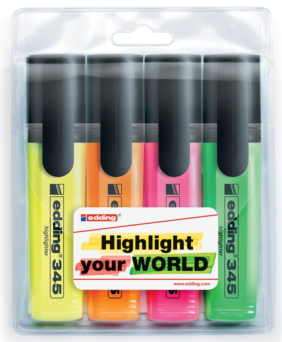 Edding markeerstift 345, etui van 4 stuks in geassorteerde kleuren Edding markeerstift 345, etui van 4 stuks in geassorteerde kleuren