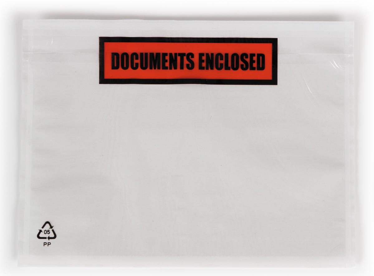 Paklijstenvelop Dokulops A6, ft 165 x 115 mm, doos van 1000 stuks, tekst: documents enclosed afbeelding