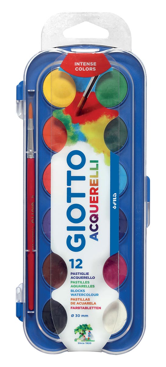 Giotto waterverf, doos met 12 napjes en 1 penseel afbeelding