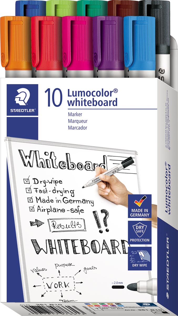 Staedtler Lumocolor whiteboardmarker, doos van 10 stuks in geassorteerde kleuren afbeelding
