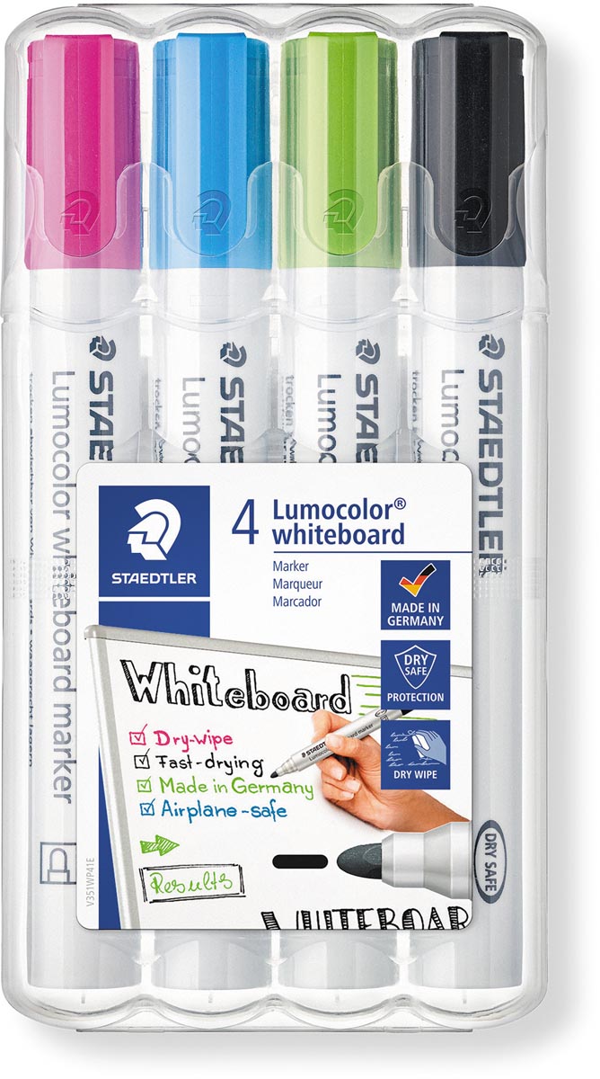Staedtler Lumocolor whiteboardmarker etui van 4 stuks in geassorteerde kleuren afbeelding