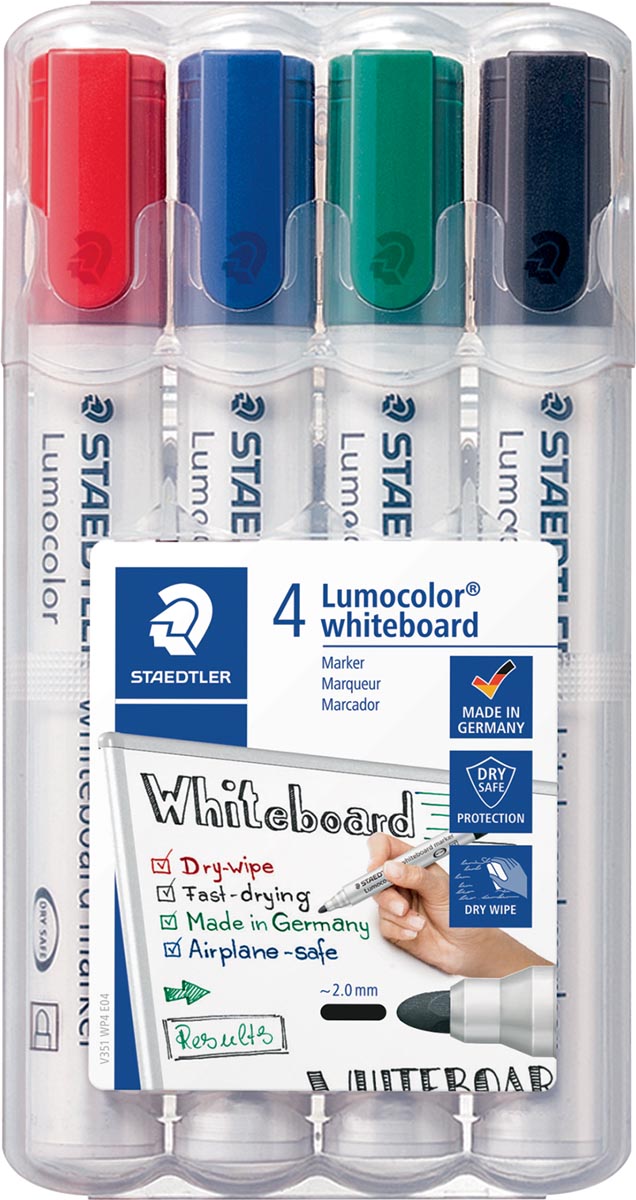 Staedtler Lumocolor whiteboardmarker etui van 4 stuks in geassorteerde kleuren afbeelding