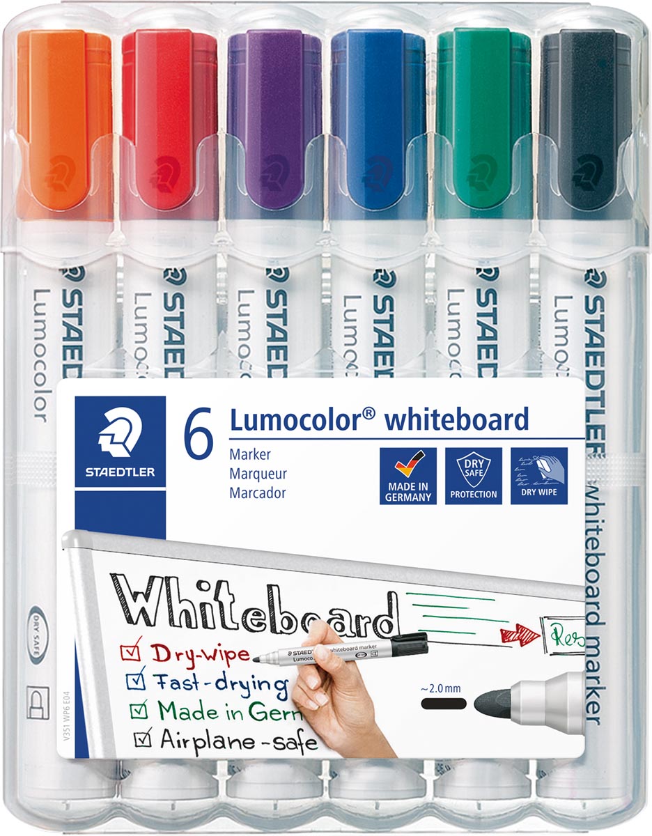 Staedtler Lumocolor whiteboardmarker etui van 6 stuks in geassorteerde kleuren afbeelding