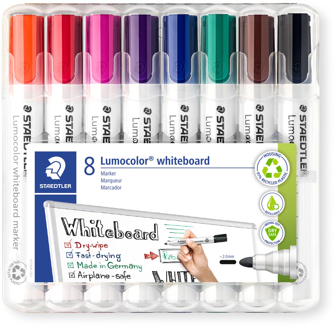 Staedtler whiteboardmarker Lumocolor, etui van 8 stuks in geassorteerde kleuren afbeelding
