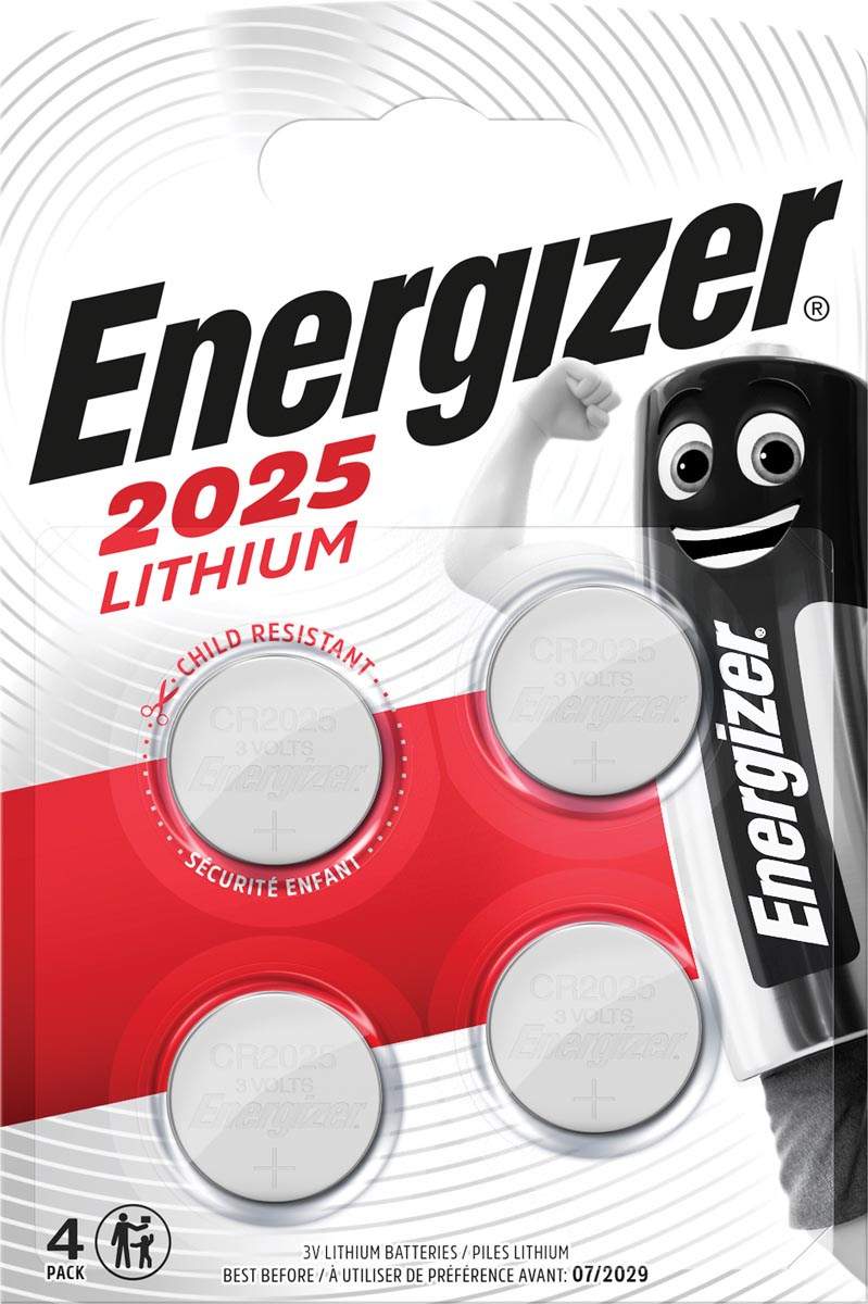 Energizer knoopcellen lithium CR2025, blister van 4 stuks Energizer knoopcellen lithium CR2025, blister van 4 stuks