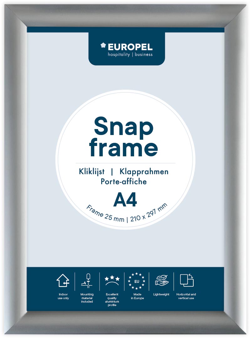Europel clicklijst, lijst 25mm A4, zilverkleurig posterframe afbeelding