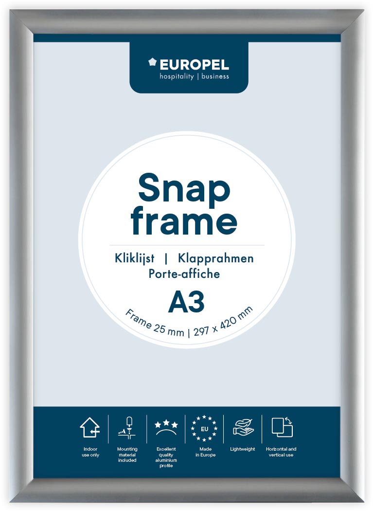 Europel clicklijst, lijst 25mm A3, zilverkleurig posterframe afbeelding