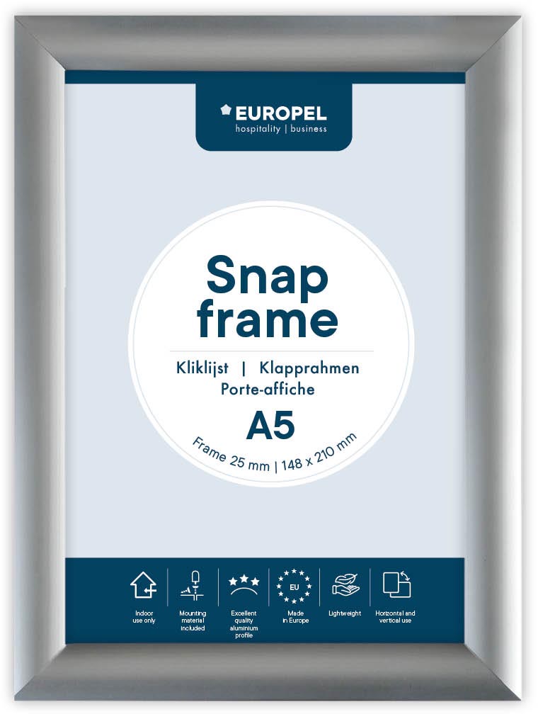 Europel clicklijst, lijst 25mm A5, zilverkleurig posterframe afbeelding