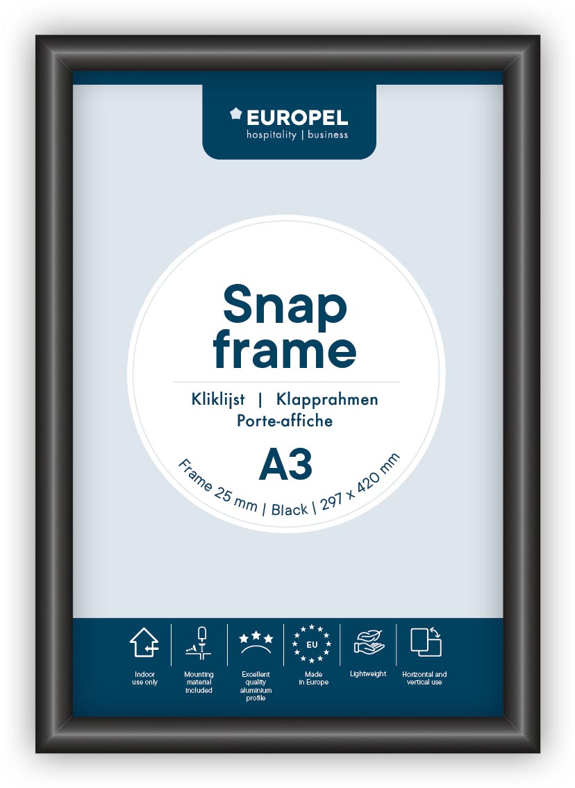 Europel clicklijst Premium, 25 mm, ft A3, zwart