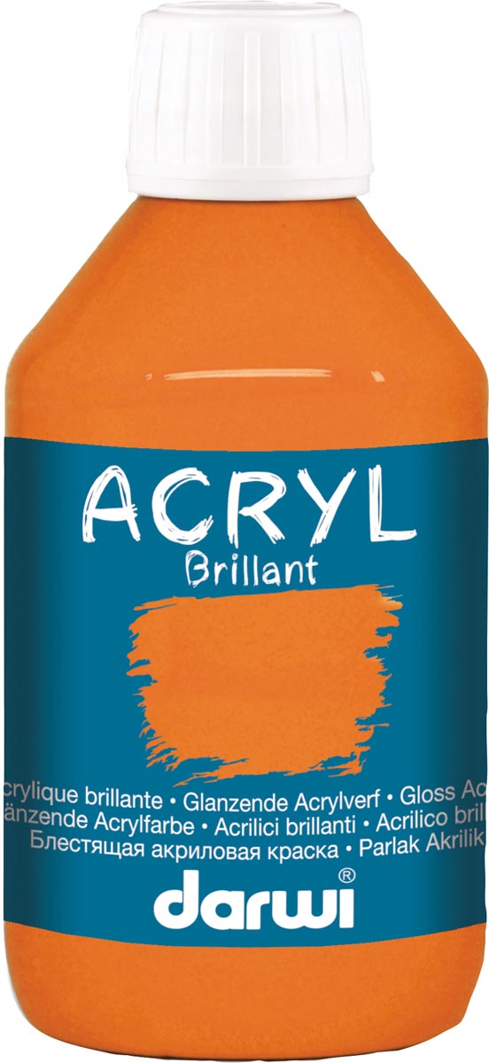 Darwi glanzende acrylverf, flacon van 250 ml, oranje