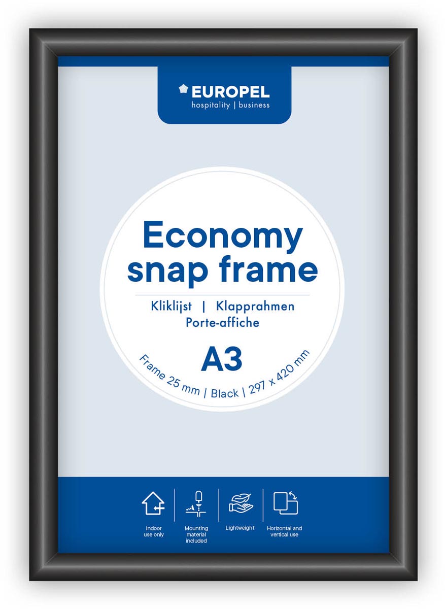 Europel clicklijst Economy, lijst 25 mm, ft A3, zwart afbeelding