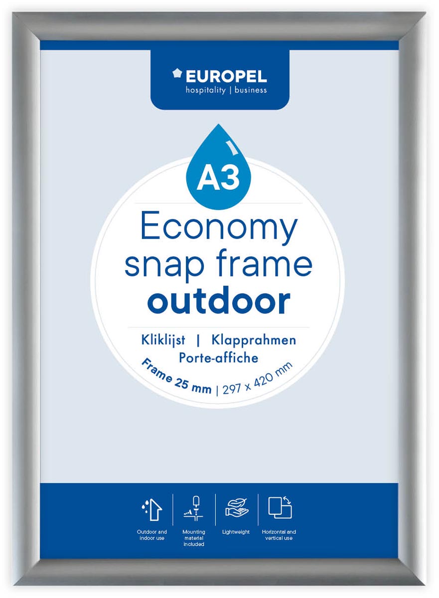 Europel clicklijst Economy, waterdicht, lijst 25 mm, ft A3, zilver