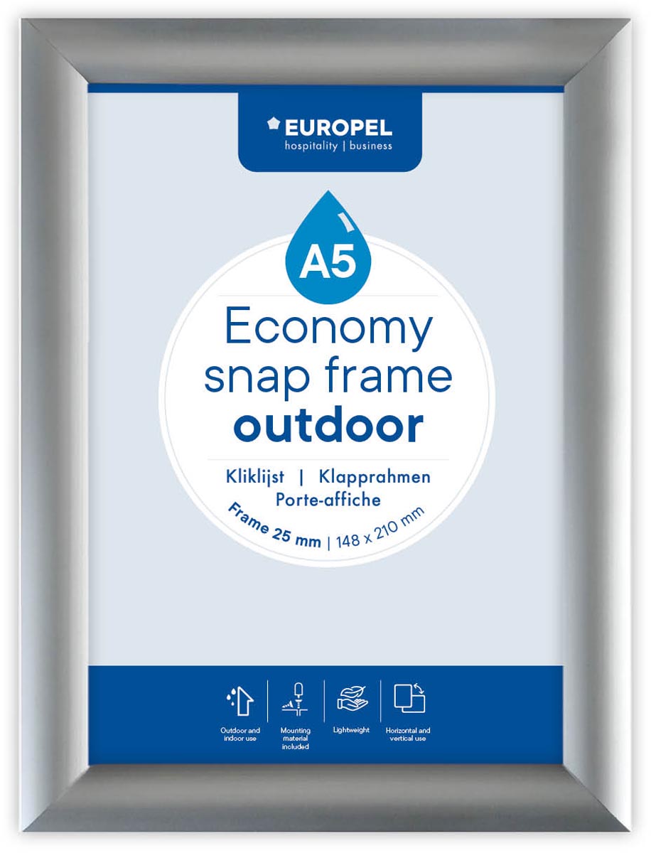 Europel clicklijst Economy, waterdicht, lijst 25 mm, ft A5, zilver