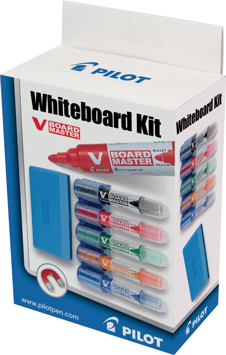 Pilot whiteboardmarker V-Board Master M, medium 2,3 mm, etui met 5 stuks in geassorteerde kleuren Pilot whiteboardmarker V-Board Master M, medium 2,3 mm, etui met 5 stuks in geassorteerde kleuren