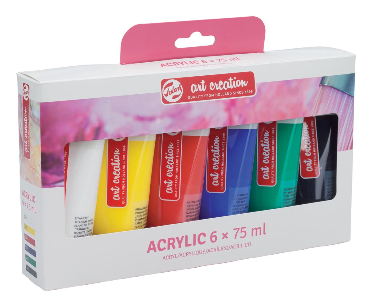 Talens Art Creation acrylverf tube van 75 ml, set van 6 tubes in geassorteerde kleuren afbeelding