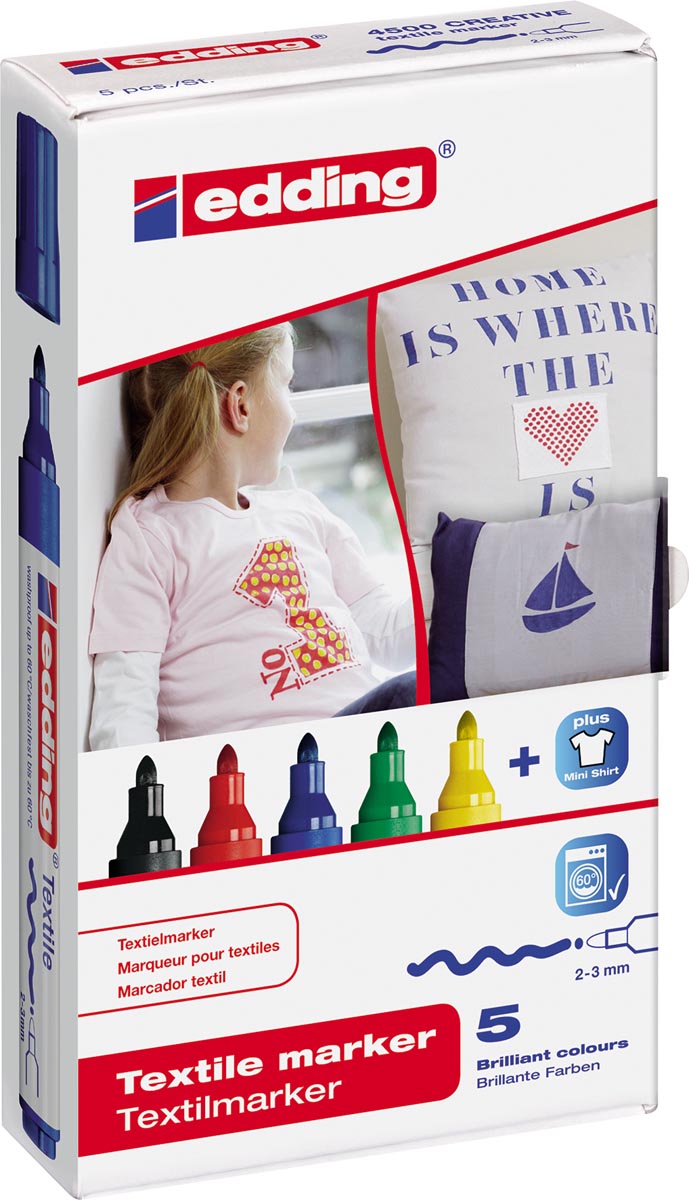 Edding Textielmarker e-4500 etui van 5 geassorteerde kleuren