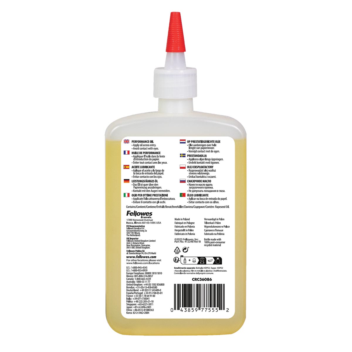 Fellowes olie voor papiervernietigers, eco, flacon van 350 ml afbeelding