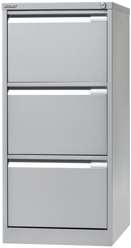 Bisley hangmappenkast, ft 101,6 x 47 x 62,2 cm (h x b x d), 3 laden, zilverkleurig