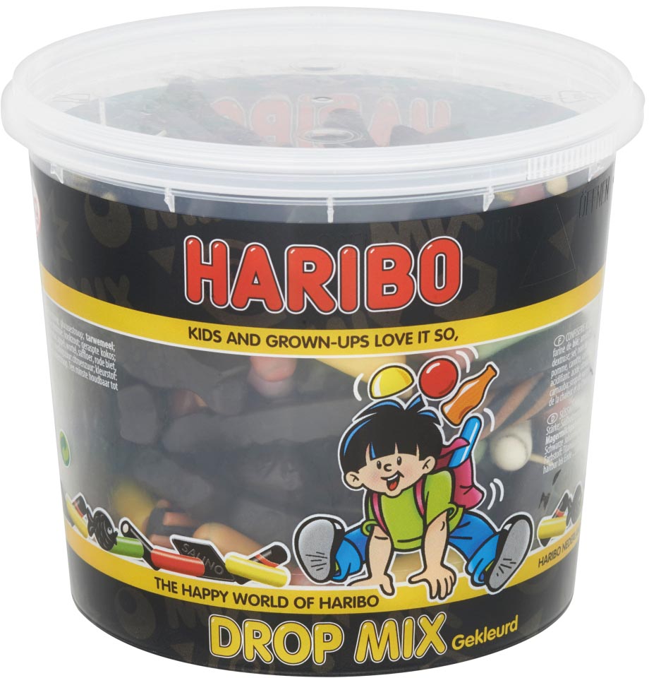 Haribo snoepgoed, emmer van 650 g, dropmix gekleurd afbeelding
