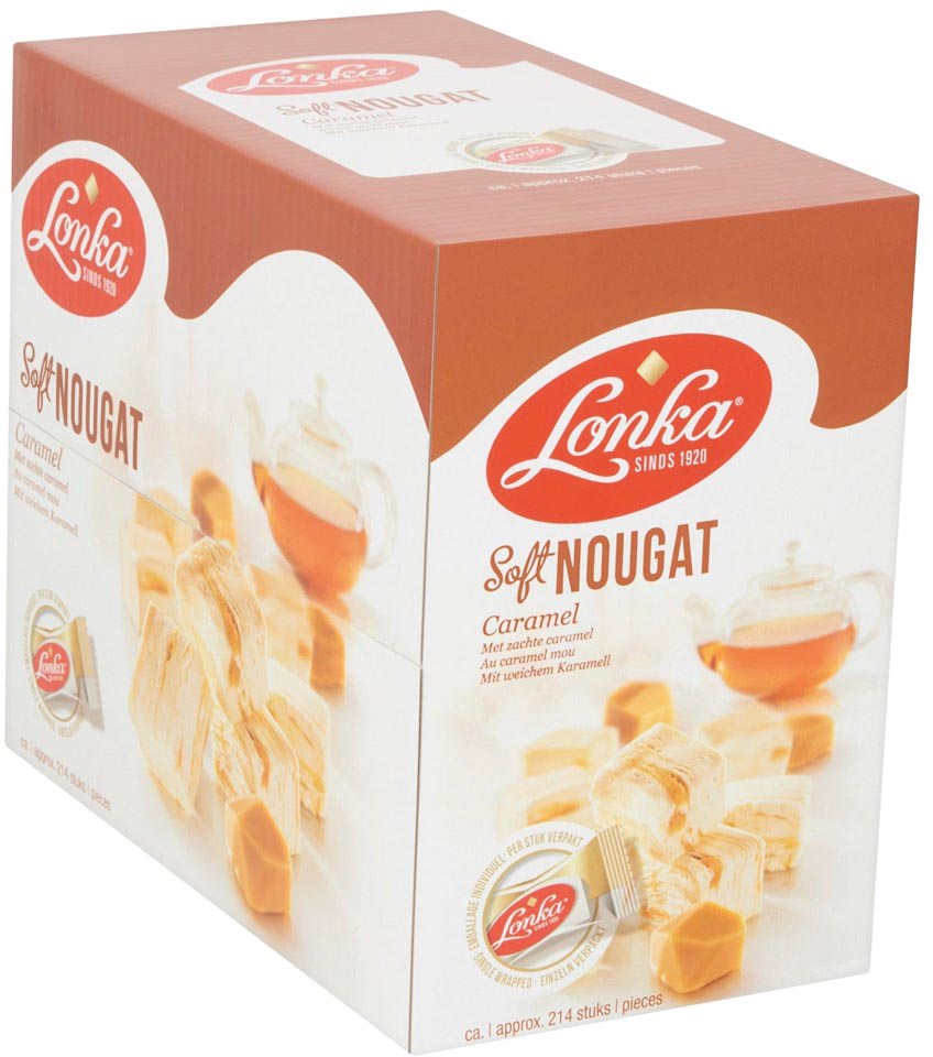 Lonka Nougat, per stuk verpakt, 12g, doos van 214 stuks, caramel afbeelding
