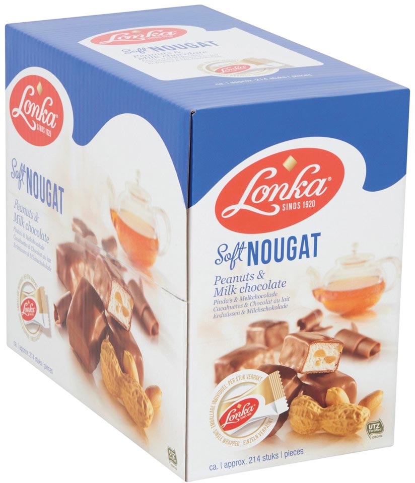 Lonka Nougat, per stuk verpakt, 12g, doos van 214 stuks, pinda melkchocolade afbeelding