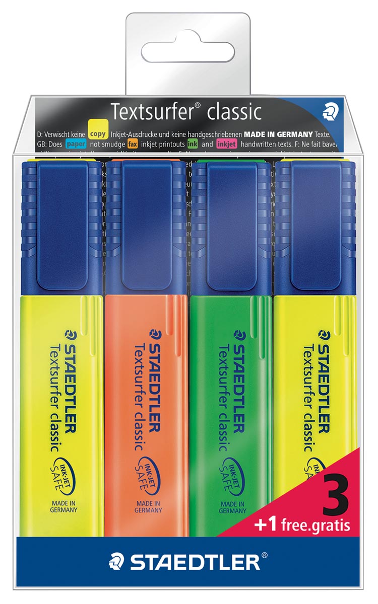 Staedtler markeerstift Textsurfer Classic, etui 3 + 1 gratis afbeelding