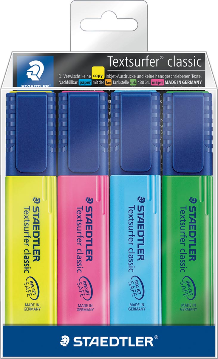 Staedtler Markeerstift Textsurfer Classic, etui van 4 stuks: geel, roze, blauw en groen afbeelding