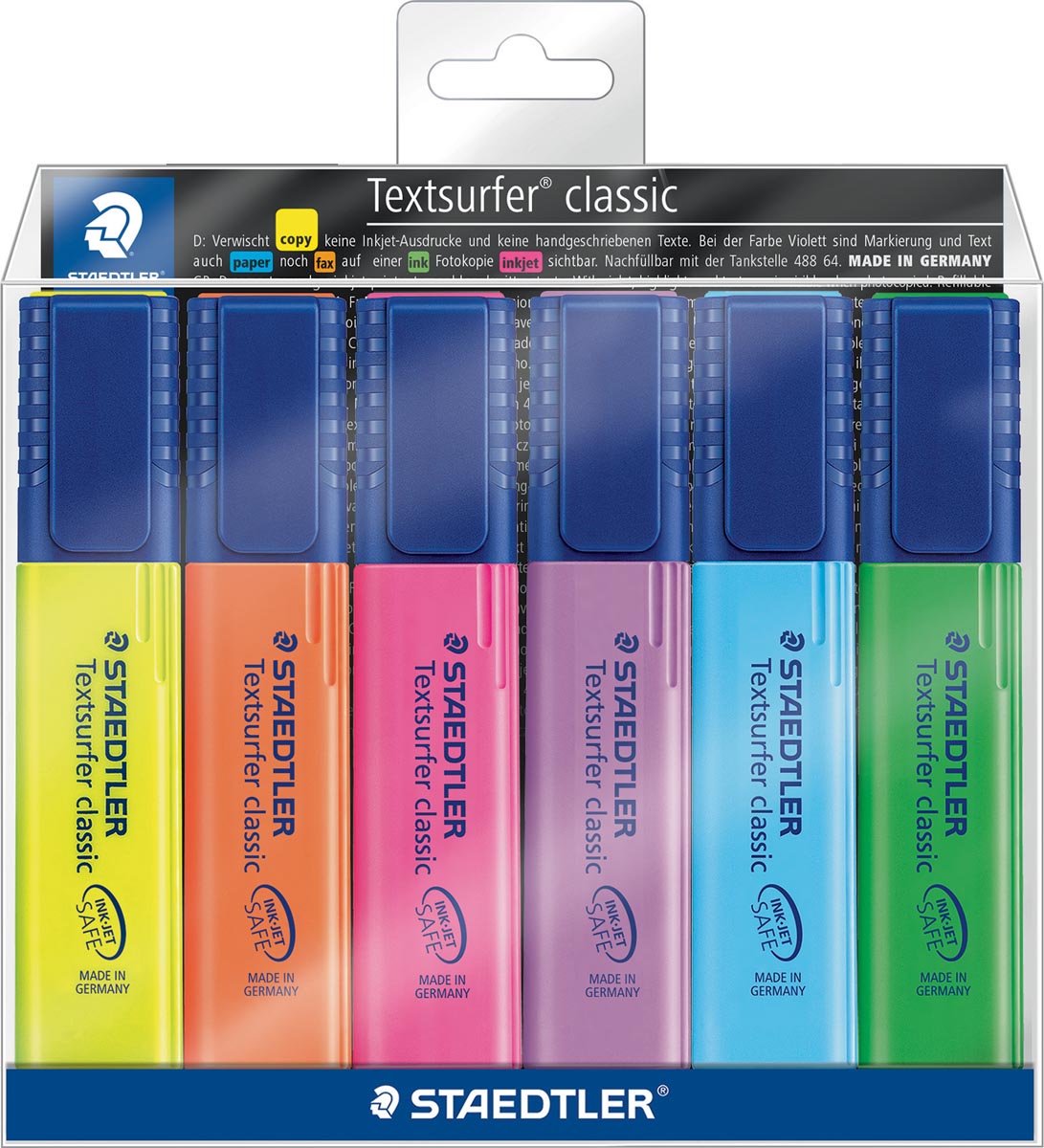 Staedtler Markeerstift Textsurfer Classic etui van 6 stuks: geel, oranje, roze, paars, blauw en groen afbeelding