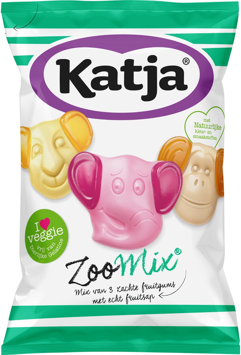 Katja Zoo Mix snoep, mix van 3 zachte fruitgums met echt fruitsap, zak van 255 g afbeelding