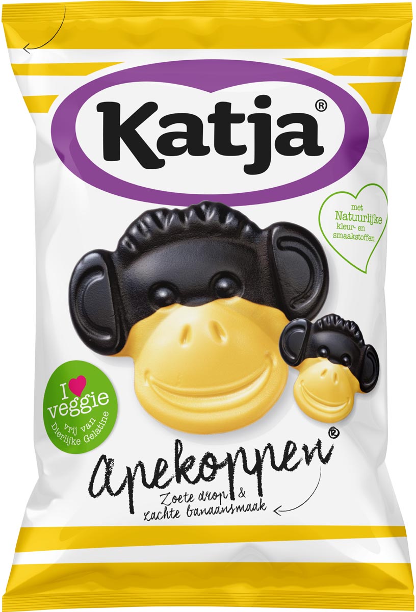 Katja Apekoppen snoep, zoete drop en banaansmaak, zak van 255 g afbeelding