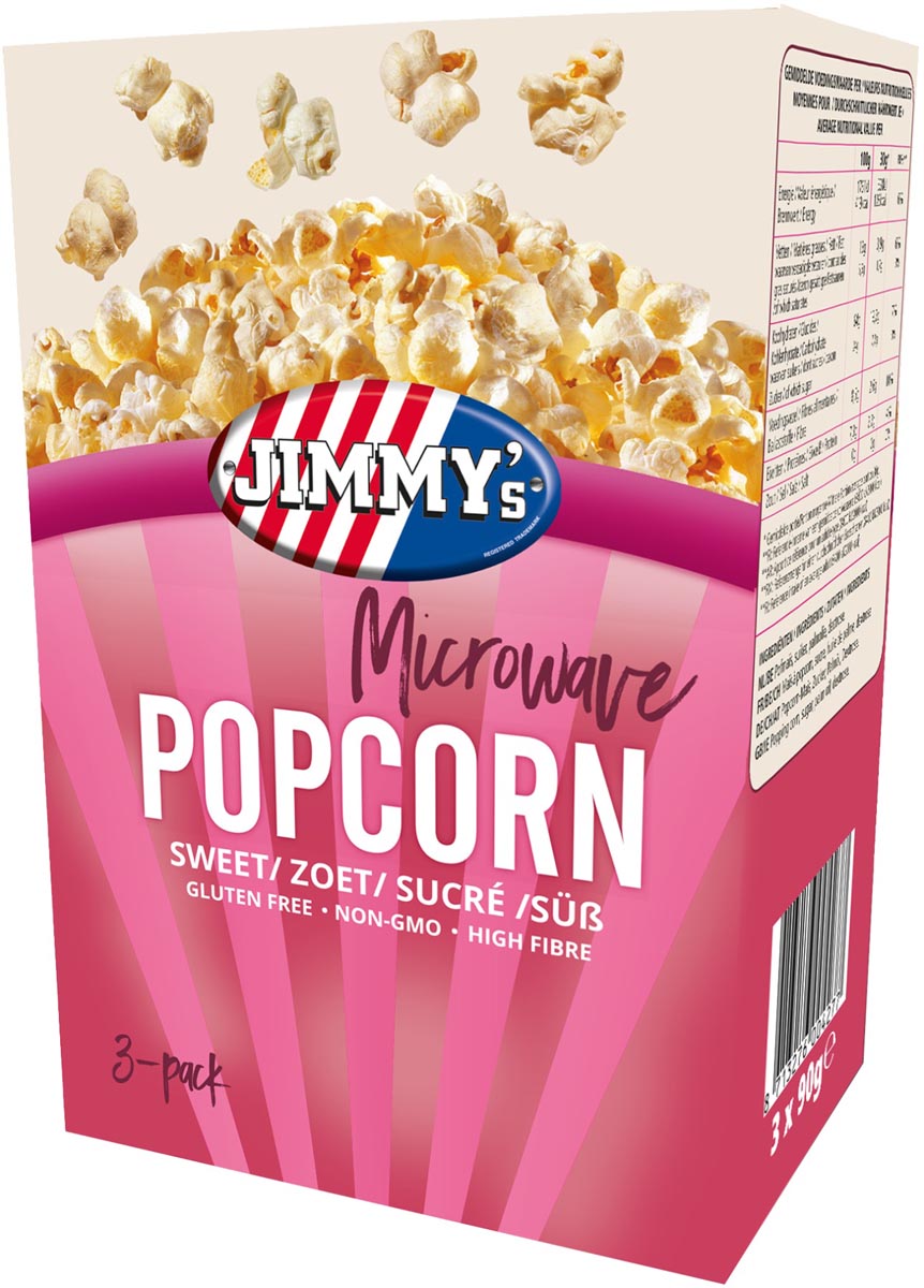 Jimmy&apos;s Popcorn Microwave, zoet, doos van 3 x 90 g