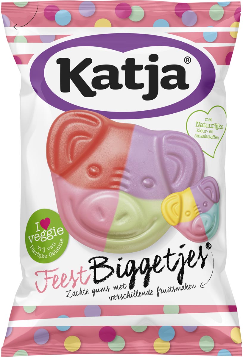 Katja Feest Biggetjes snoep, zachte gums met verschillende fruitsmaken, zak van 250 g afbeelding