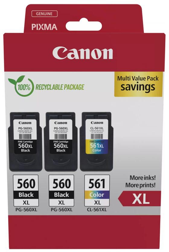 Canon inktcartridge 2 x PG-560XL + 1 x CL-561XL 300 400 pagina&apos;s OEM 3712C009 4 kleuren