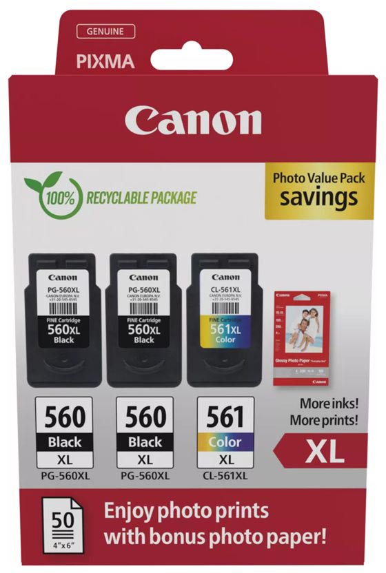 Canon photo value pack 2 x PG-560XL + 1 x CL-561XL 300 400 pagina&apos;s OEM 3712C012 4 kleuren