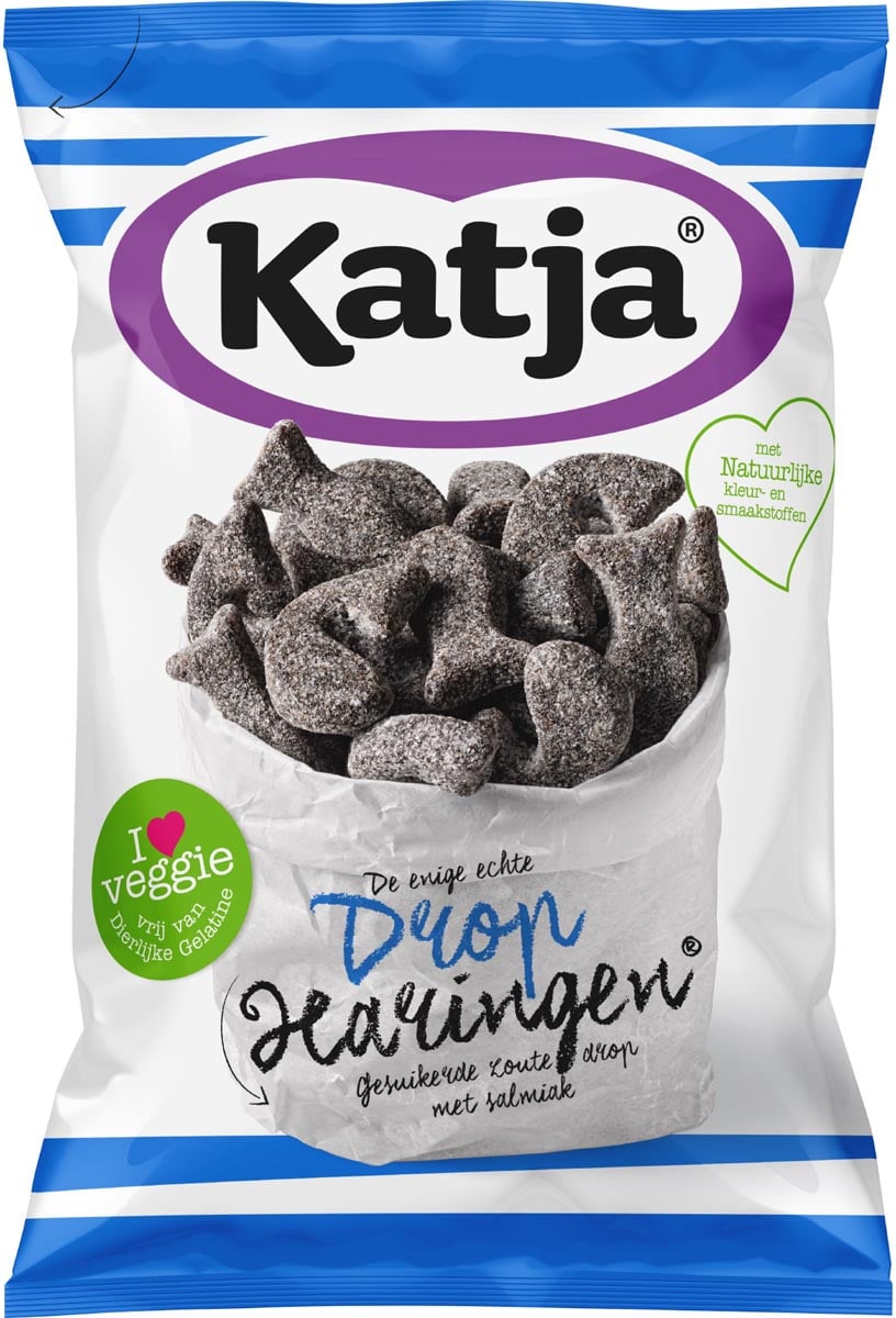 Katja Drop Haringen, gesuikerde zoute drop met salmiak, zak van 295 g afbeelding