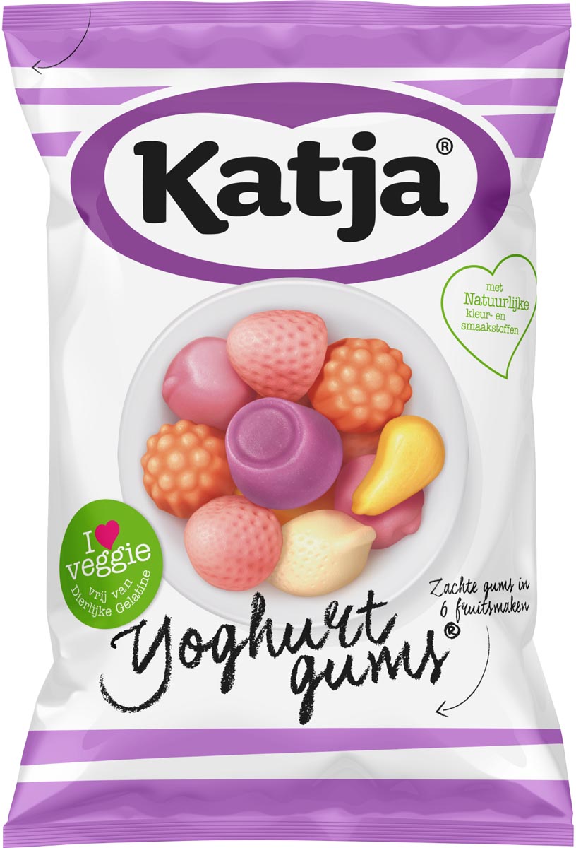 Katja Yoghurtgums snoep, zachte gums in 6 fruitsmaken, zak van 295 g afbeelding