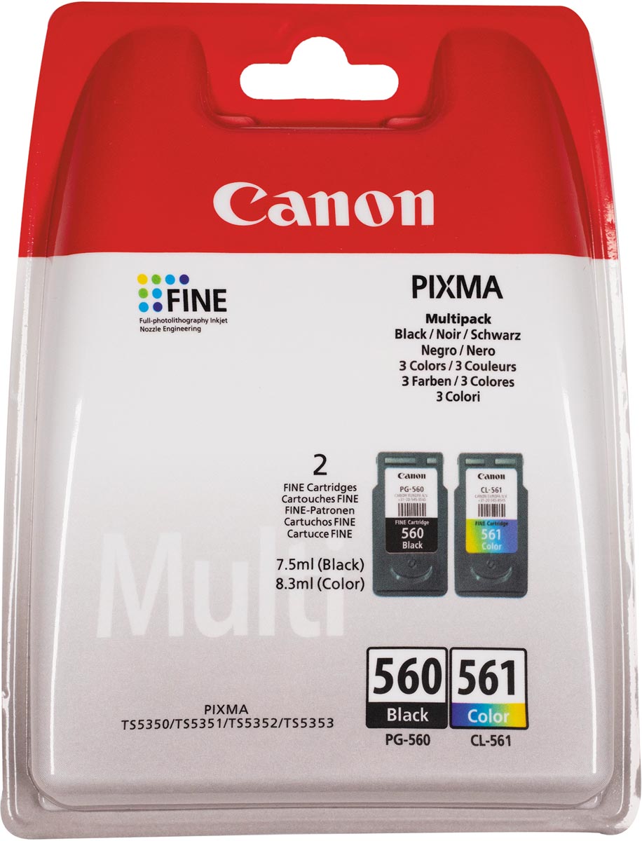 Canon inktcartridge PG-560/CL-561, 180 pagina's, OEM 3713C006, 4 kleuren Canon inktcartridge PG-560/CL-561, 180 pagina's, OEM 3713C006, 4 kleuren