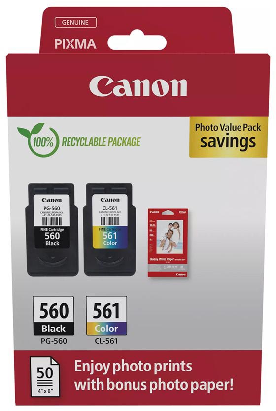 Canon inktcartridge PG-560 CL-561 180 pagina&apos;s OEM 3713C008 4 kleuren