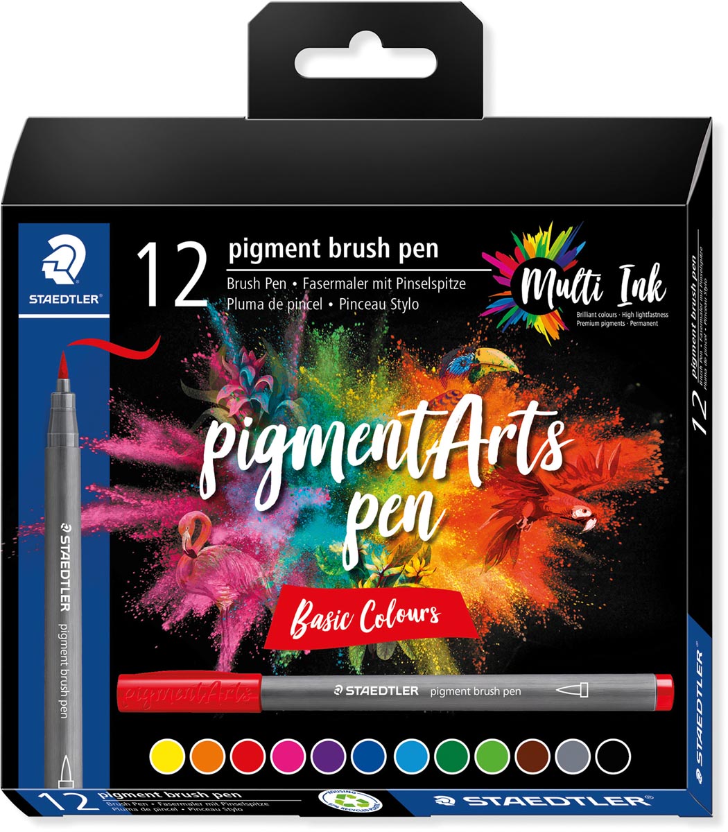 Staedtler Pigment Arts brush pen, etui van 12 stuks, Basic Colours afbeelding